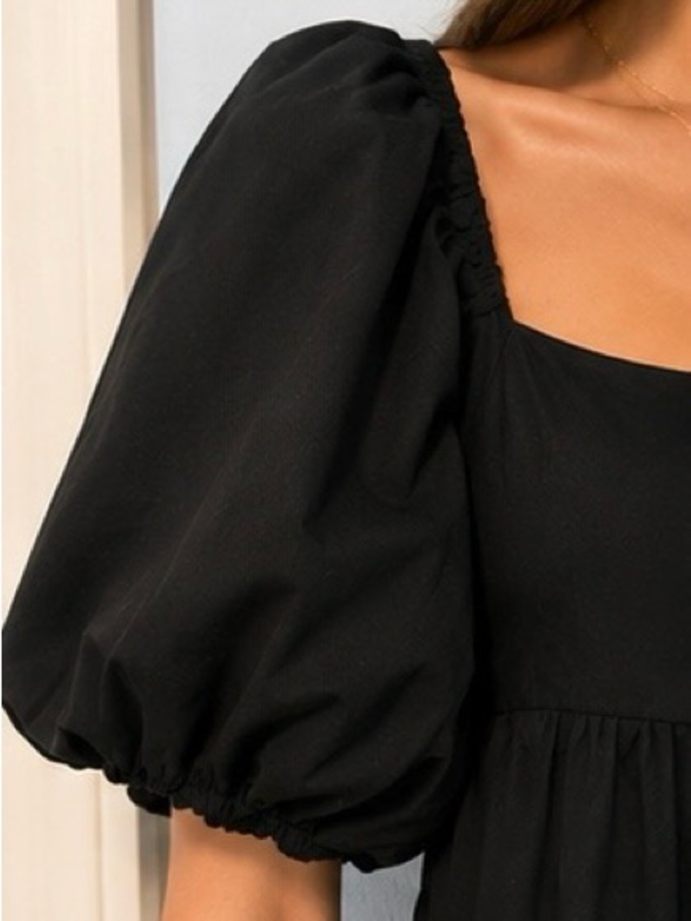 Faithfull the Brand Eryn Black Puff Sleeve Tiered Mini Dress Size S / US 2 - Picture 3 of 10